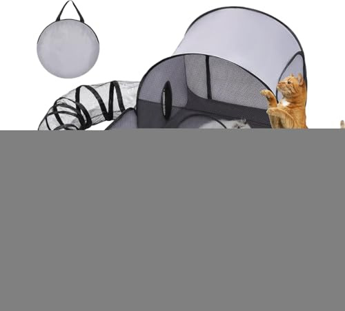 ETUCYNG Corral para Gatos - Corral para Gatitos con Túnel Y Tienda para Gatos - Recinto Plegable con Túneles de Juguetes Interactivos, Accesorios de Ejercicio para Mascotas en Camping, Exterior,