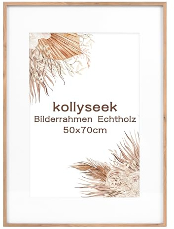 kollyseek Bilderrahmen 50x70cm Echtholz mit Passepartout Kiefer Holz Rahmen mit Acrylglas Fotorahmen holz zimmer deko Holzmaserung