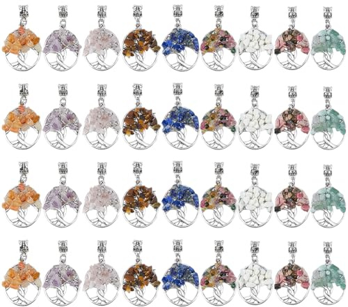 SUPERFINDINGS 36 ciondolo albero della vita in lega 9 colori grande foro cristallo di quarzo chakra ovale pietra mista per la fabbricazione di gioielli 4,2 cm, 42mm, lega + pietra