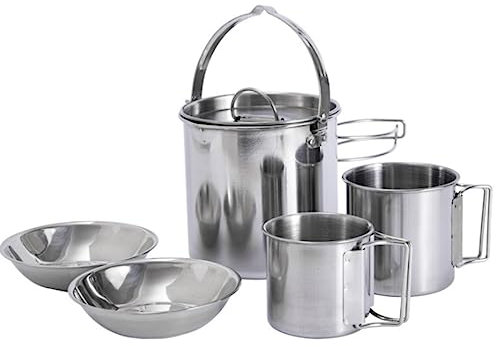 TOTIKI Gavetta Campeggio Stoviglie da Campeggio All'aperto Pentola Sospesa in Acciaio Inossidabile Tazza da Campeggio Pentole da Campeggio Zuppa Caffettiera Portatile Campeggio Utensili