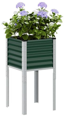 QJBSAVVA Fioriera Rialzata da Esterno in Acciaio Verde 45x45x88 cm per Orto Piante Aromatiche Fiori Giardino Balcone