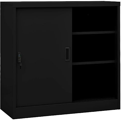 BOWEKAM Mobili,Armadi e stoccaggio,Armadietti e armadietti,Armadio da ufficio con porta scorrevole Nero 90x40x90 cm Acciaio