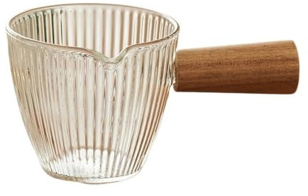 CFY652 Salseras Jarra de café y Leche con Rayas Verticales y Mango de Madera, Olla Multiusos de Vidrio for Salsas Salsera