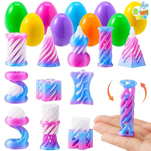 JOYIN 8Pcs Prefilled Easter Eggs with 3D Printed Impossible Cone Fidget Toys, Easter Fidget Toy, Basket Stuffers for Boys & Girls, Easter Basket Essentials, Party Favors, Egg Hunt, Prize Supplies