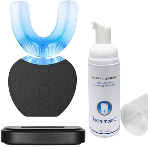 Brosse à Dents Ultrasonique, Brosse à Dents Automatique 360° pour Adulte, Électrique Automatique Toothbrush avec Minuterie et Chargement Sans Fil (Noir)