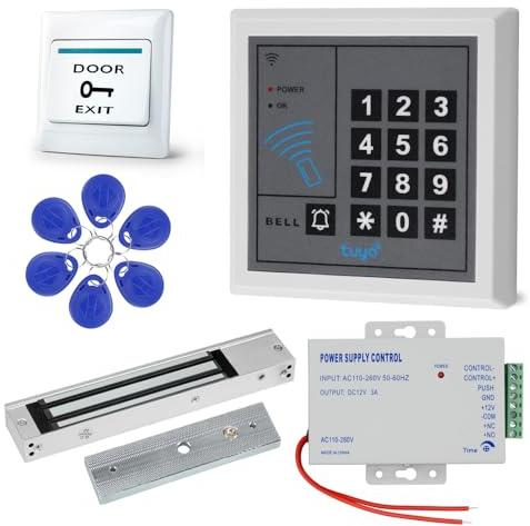 Kit de sistema de control de acceso WiFi inteligente Fredorlokk Tuya, teclado de control de acceso remoto de 1000 usuarios, incluye cerradura magnética de 280 kg, teclado de control de acceso, fuente