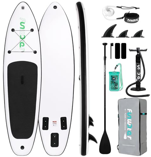 FunWater 10'6'' Inflatable Stand Up Paddle Board — Adult Paddleboards with Paddle, Backpack, 3 Fins, Pump, and Leash Suitable for Beginners