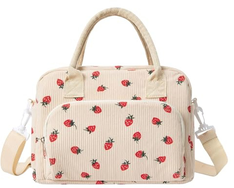 Shuqio Bolsa Termica Porta Alimentos para Hombre y Mujer Reutilizable, Capacidad 11,5 Litros Bolsa de Picnic Con Correa Ajustable para El Hombro, Lunch Box para Trabajo, Escuela,Viajes(fresa A)