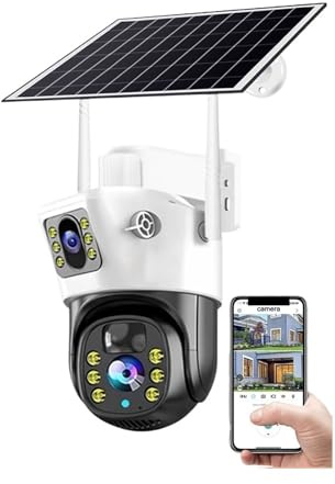GUYSGNX Security Cameras, 4MP/8MP HD Camera Outdoor Wireless PTZ Solar IP Built-in Battery Video Surveillance Waterproof Cam for Outdoor Use(4MP WiFi 128GB Card)