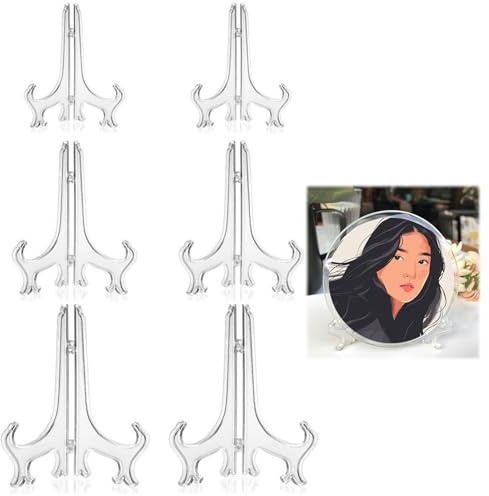 Soporte Platos Decorativos,Soportes para Platos,Caballete de Plástico,Exhibición de Plástico,Soporte para Monedas,Portafotos Comunion,Se Utiliza para Mostrar Monedas,Medallas,Obras de Arte,6 Piezas