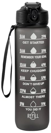 1L Motivational Water Bottle with Straw - Leakproof Sport Water Bottle with Time Marker & Rubber Paint Coating - BPA Free Reusable Fitness Jug for Gym, Office & Outdoor (28.5cm x 7.8cm, 185g)