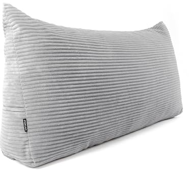 POKAR Rückenkissen | Cord Keilkissen 100x50x20 cm | Lesekissen für Bett und Sofa | Sofakissen für Rückenlehne | Groß Wandkissen Couchkissen mit Seitentaschen | Oeko Tex 100 Zertifiziert | Grau