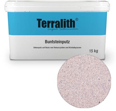 Terralith Buntsteinputz 14kg in weiß, Sockelputz für Innen und Außen mit Reinacrylat Bindemittel aus Naturstein, 1-2mm Körnung (BSP1056)
