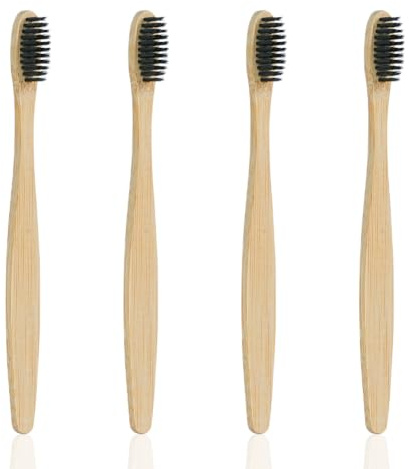 BUTBU 4 st Bambu tandborste, mjuk manuell tandborste | Bambu Erial, Ergonomiskt Handtag, Mjuka Borst, Djuprengöring, Lätt och Bärbar, Miljövänlig