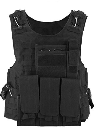 Bon Amixyl Gilet de Chasse Tactique Réglable - Armée Militaire, Combat Airsoft Paintball, Attaque Outdoor Jungle Jeu Protection, Noir