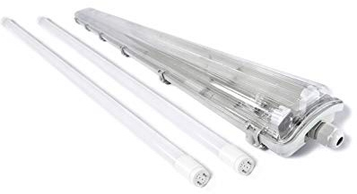 pureled SET 1x LED Feuchtraumleuchte Wannenleuchte Keller Werkstatt IP65 2x T8 LED 120cm 18W 3000K G13 Bürolampe (warmweiß)