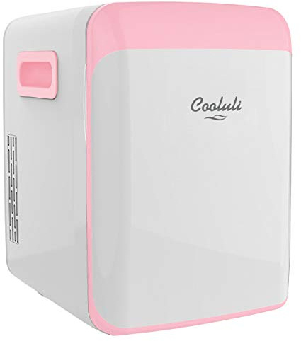 Cooluli 15L Mini Fridge for Bedroom - Car, Office Desk & College Dorm Room - 12V Portable Cooler & Warmer for Food, Drinks, Skin Care, Beauty, Makeup & Cosmetics - AC/DC Small Refrigerator (Pink)