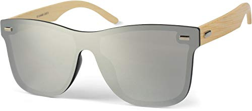 styleBREAKER Unisex Nerd Sonnenbrille Bambus Bügel | Rahmenloses Retro-Design, Polycarbonat-Monoscheibe, UV 400 Schutz (Kat. 3). Inklusive Putztuch und Etui.