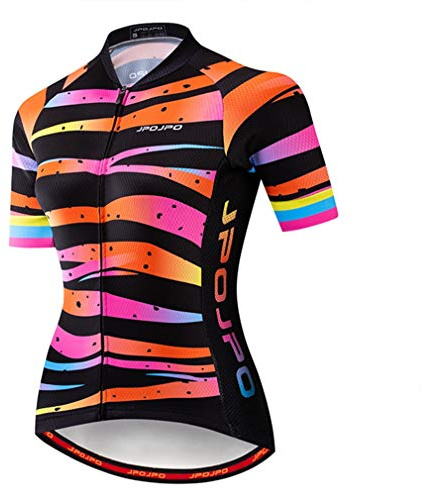 WeimoMonkey Dam sommar cykling jersey väg cykeltröja MTB cykel jersey topp, Rosa ränder, M