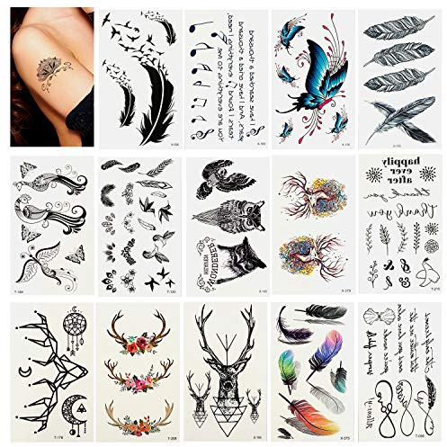 60 Blätter Temporäre Tattoos zum Aufkleben Auf Die Haut Wasserfest, Kleben Tätowierung Wasserdichtes Aufkleber Tattoo klebetattoos für Männer Herren Damen Frauen Frau Arme Schultern Brust Rücken Beine