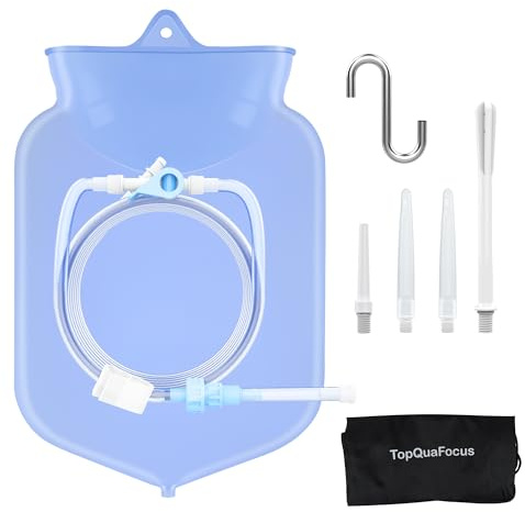 TopQuaFocus 4L großes Klistierbeutel-Set, eindeutig ungiftiger Silikonbeutel, Kaffee-Klistierbeutel, Dickdarmreiniger, 6,5 Fuß langer Schlauch, frei von BPA und Phthalaten