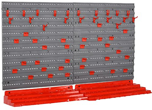 DURHAND 54PZ Contenitore Portautensile con 50 Ganci, Montaggio a Muro, PP, Rosso Grigo, 95.5x23x53.5cm