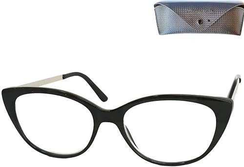 Cateye Anti Blaulicht Brille Lesebrille mit großen Gläsern und Gratis Etui, Kunststoff Brillengestell (Schwarz) mit Metall Bügeln, Blaulichtfilter Brille Damen 2.5 Dioptrien