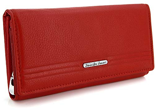 ekavale Damen Leder Geldbörse mit RFID-Schutz Damen Portemonnaie Lang (Rot)