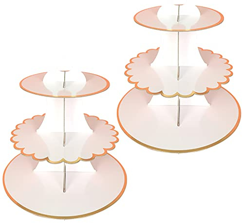 2 STK Karton Cupcake Stand, Tortenständer 3 Etagen, Runde Muffin Ständer für Nachmittagstee Party, Geburtstag, Hochzeit Baby Shower Dessert Party Bäckerei Dekor (Weiß)