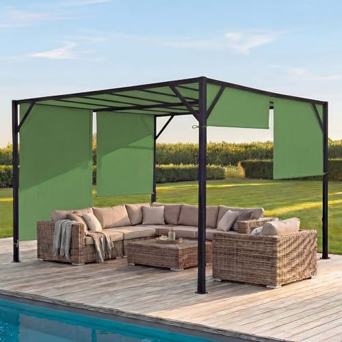Mendler Pergola Baia Schiebedach grün - 4x4m | Garten Pavillon, Terrassenüberdachung, stabiles 6cm-Stahl-Gestell