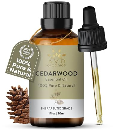 AVD Organics Cedarwood Essential Oil 30 ml- for Skin and Focus - Woody and Earthy Aroma for Clarity - Diffuser Fragrance Oil, Soaps, Candles -1 fl. Oz | For Skin and Focus - Diffuser Fragrance Oil, Soaps, Candles, Great for Repelling Insects |1 fl Oz