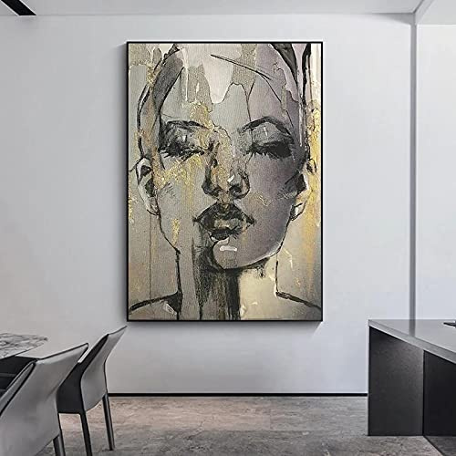 SXKJ Golden Girl Face Leinwand Poster Drucke Wandkunst Bilder Poster und Drucke Wanddekoration für Wohnzimmer Malerei 70x100cm Rahmenlos