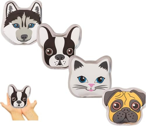 4X Taschenwärmer in 4 Hund & Katze-Motiv - Handwärmer wiederverwendbar - Für Kinder - Wärmepads zum Knicken - 60 Minuten Wärme - Wichtelgeschenke, Adventskalender-Geschenk