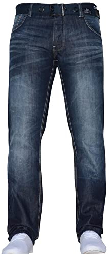 Crosshatch Mens Straight Leg Fashion Jeans Trousers Regular Fit Stylish Branded Denim By JeanBase Darkwash 36W X 32L