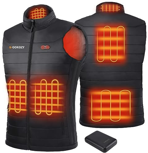 Gokozy Gilet Riscaldato Uomo con Power Bank da 10000mAh Giubbino Riscaldato Uomo con 5 Zone di Riscaldamento Leggera e Impermeabile per Caccia ed Escursionismo