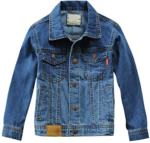 LCIGIA Kinder Jungen Jeansjacke Mädchen Jeans Jacke Basic Übergangsjacke Langarm Outdoorjacke Denim Jacket, Blau, 134-140