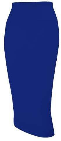 Dam knäpenna kjol med hög midja midi elastiskt bälte bodycon, Färg: blå, XXL