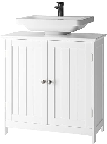 fevarbord Waschbeckenunterschrank weiß, Badezimmer Unterschrank mit 2 Türen, Verstellbarer Ablage, 60x30x60cm