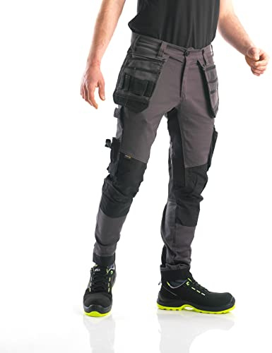 Bitco Garonne Pantaloni da Lavoro estensibili Grigio/Nero, Impermeabili all'Acqua e all'olio, Rinforzo in Cordura®, Tasche per Ginocchiere, Tasche per Utility, 52