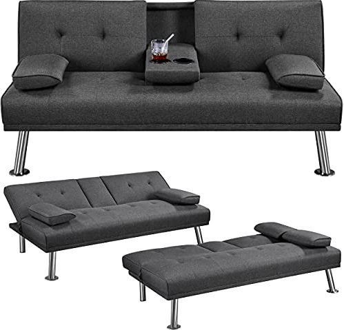 Yaheetech Klappbares Schlafsofa Couch Sofa mit Schlaffunktion Bettsofa mit Großer Liegefläche von 167 cm L × 94 cm B fürs Wohnzimmer/Schlafzimmer/Heimkino/Gästezimmer Dunkelgrau