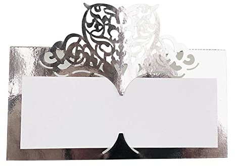 Love Heart Place, 50 biglietti da tavolo per matrimonio, segnaposto per tavolo, forniture per feste di nozze, argento riflettente