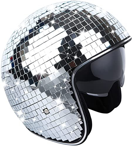 Casque de bal disco avec visière rétractable en verre miroir argenté pailleté pour homme et femme, DJ, club, scène, bar, fête, mariage