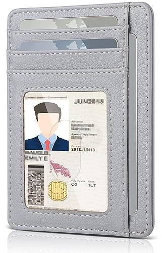Teskyer Mini Portemonnaie, Kleines Kartenetui, PU Leder Schlankes Kartenetui, RFID-Schutz, Minimalistischer, mit ID-Fenster und Schnellzugriff-Fach, Licht Grau