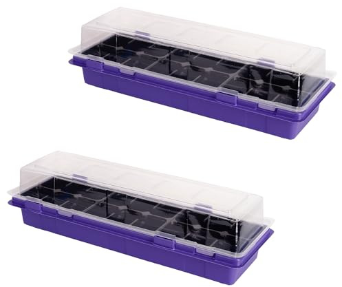 Tymar 36x Anzuchttöpfe mit Pflanzschalen, Mini Gewächshaus, Zimmergewächshaus Anzuchtkasten (Violett, 2 Stück)