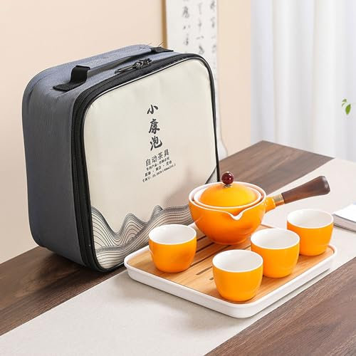 NEDLON Ceramic Rotating Teapot with Infuser,Portable Semi-Automatic Teaware Set,360 Rotation Tea Maker for Travel,Camping,Fishing (Color : A)