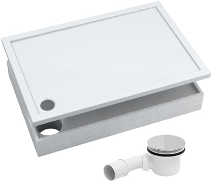 AQUABAD Duschwanne/Duschtasse | Komplettset Basic Smooth White 90x120cm Rechteck | inkl. Styroporträger und Marken-Siphon 90mm mit Chromdeckel | (Gesamthöhe inkl. Träger 16 cm) zum Befliesen