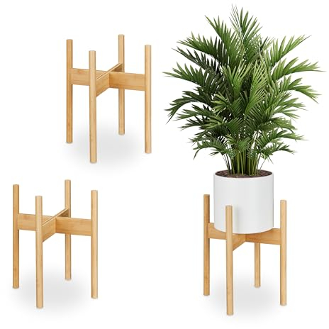 Relaxdays Support pour Pot de Fleurs, Lot de 3, Porte-Plante intérieur, Meuble pour Pots jusqu'à D: 29 cm, Nature