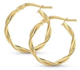 Amberta Allure Dames Gedrehte Creolen aus 9K Gold: Creolen Gold 9 Karat