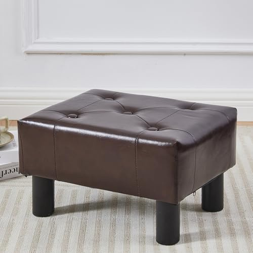BRIAN & DANY Kleiner Fußhocker, Kunstleder Fußhocker mit Beinen, Fußhocker für Wohnzimmer, Ottomane Fußstütze Extra Sitzgelegenheit für Eingangsbereich, Schwarz