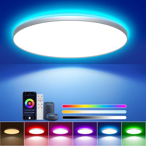 ToyGlee LED Deckenleuchte Dimmbar, 36W Ø30cm Smart RGBIC LED Deckenlampe mit Fernbedienung, Funktioniert mit Alexa & Google Assistant, Deckenleuchten für Schlafzimmer, Wohnzimmer